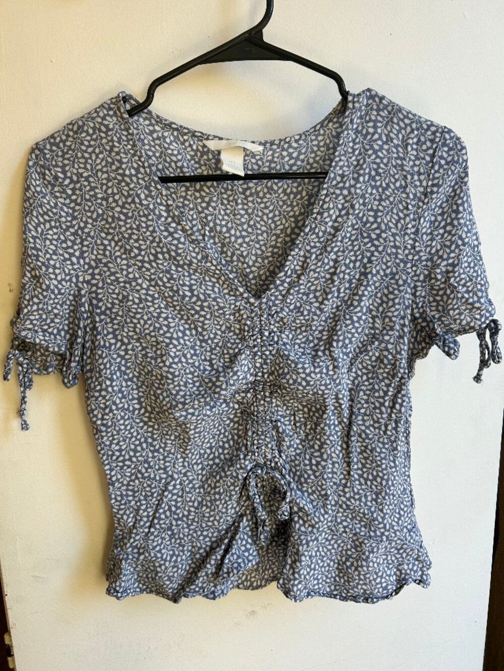 H&M Y2K Cottagecore Floral Ruched Tie-Front Blouse